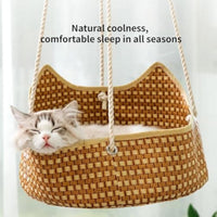 HKM-7201725 Breathable Rattan Cat Hammock with Metal Hooks - Comfortable Indoor/Outdoor Pet Bed for Small Animals