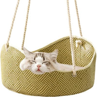 HKM-7201725 Breathable Rattan Cat Hammock with Metal Hooks - Comfortable Indoor/Outdoor Pet Bed for Small Animals