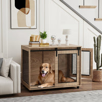 HKM-7202109 Elegant 39" Dog Crate Furniture with Flip-Top, Dual Doors, and Ventilation for Large Dogs