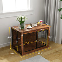 HKM-7202109 Elegant 39" Dog Crate Furniture with Flip-Top, Dual Doors, and Ventilation for Large Dogs