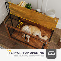 HKM-7202109 Elegant 39" Dog Crate Furniture with Flip-Top, Dual Doors, and Ventilation for Large Dogs