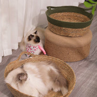 HKM-7202493 Woven Cat Litter Nest with Optional Cooling Pad and Japanese Sleeping Mat - 50x37x8cm