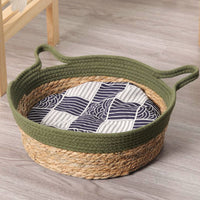 HKM-7202493 Woven Cat Litter Nest with Optional Cooling Pad and Japanese Sleeping Mat - 50x37x8cm