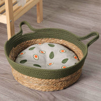 HKM-7202493 Woven Cat Litter Nest with Optional Cooling Pad and Japanese Sleeping Mat - 50x37x8cm