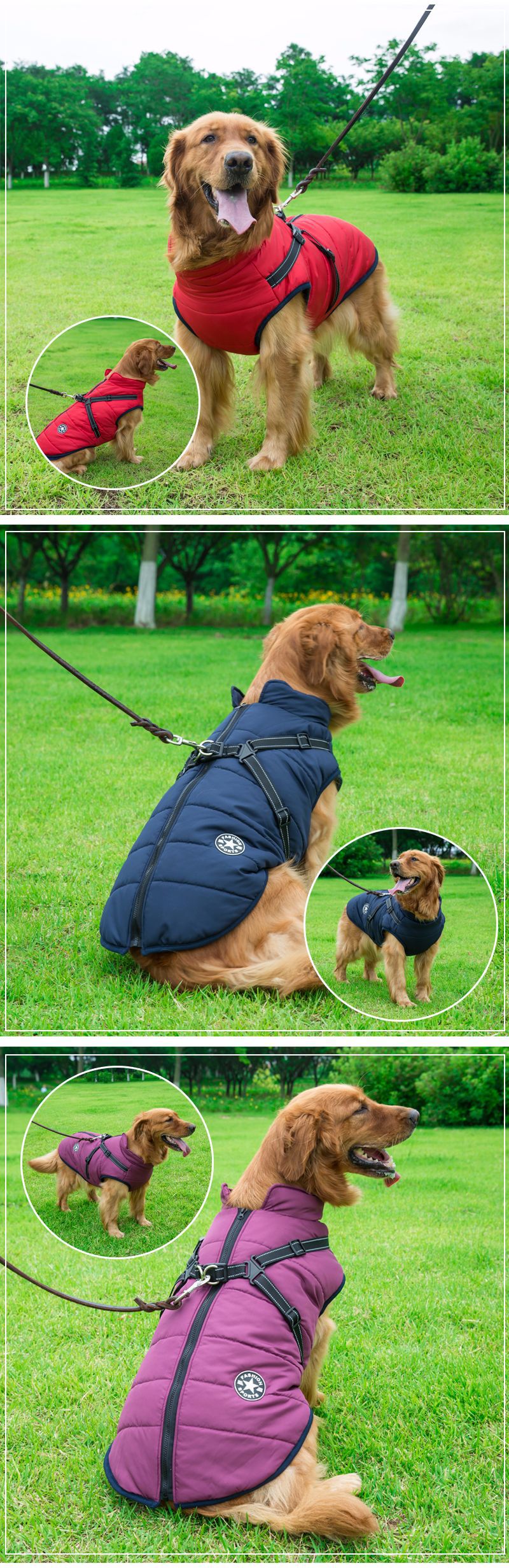 HKM-7202877 Reflective Waterproof Dog Coat for Large Breeds - Cold-proof & Warm Autumn/Winter Jacket