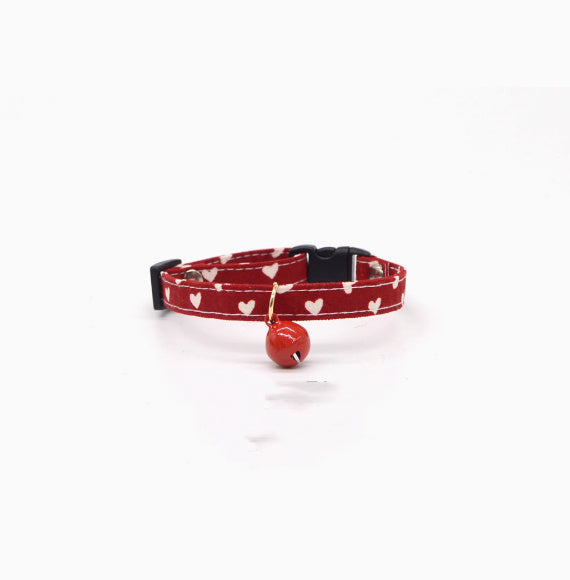 HKM-720403 Lightweight Adjustable Red Plaid Bell Collar for Cats - Size XS to L with Heart and Flower Designs