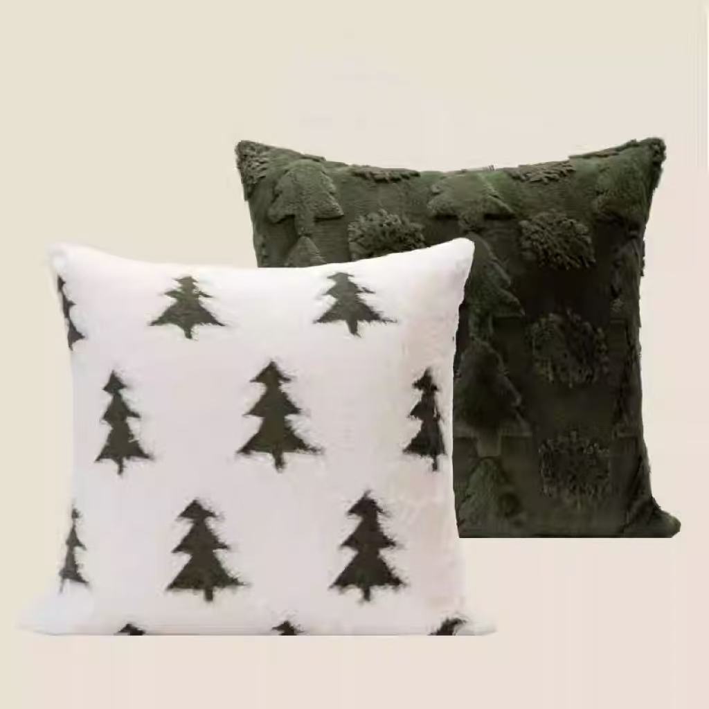 HKM-720531 Plush Decorative Pillow with Light and Dark Small Tree Design, 45x45cm