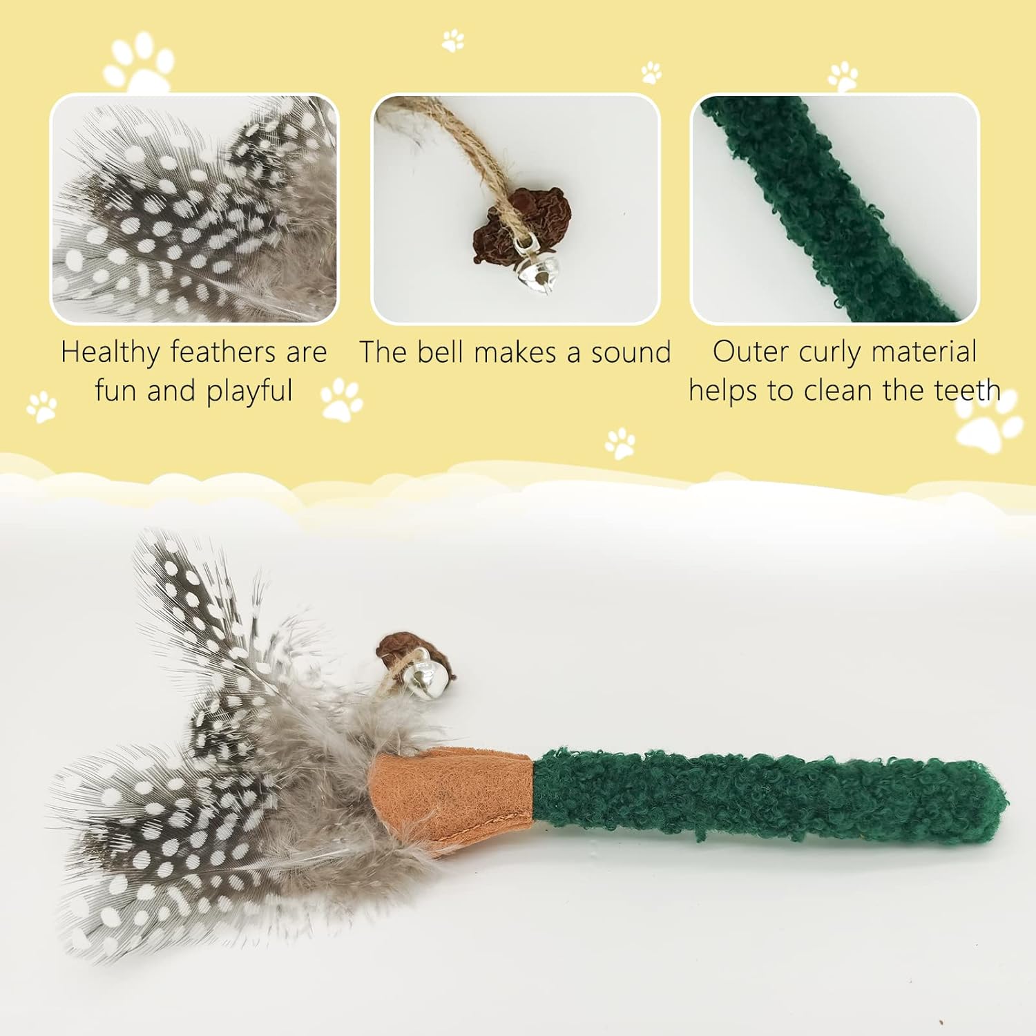 HKM-7205693 Natural Cat Chew Sticks with Feather for Teeth Cleaning and Stress Relief, 3-Color Set