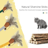 HKM-7205693 Natural Cat Chew Sticks with Feather for Teeth Cleaning and Stress Relief, 3-Color Set