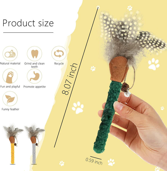 HKM-7205693 Natural Cat Chew Sticks with Feather for Teeth Cleaning and Stress Relief, 3-Color Set