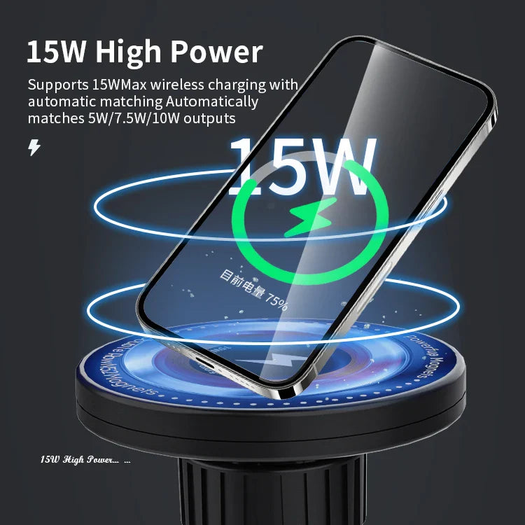 HKM-720595 15W Magnetic Wireless Car Charger - Air Vent Phone Holder with 360-Degree Rotation