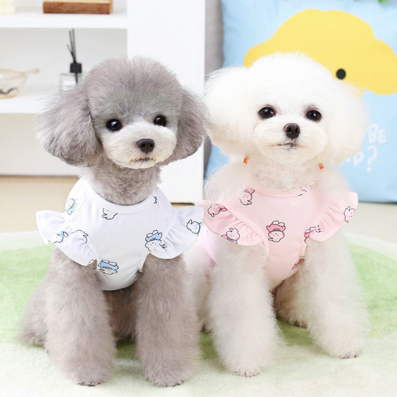 HKM-7206589 Spring and Summer Dog T-Shirt in Blue and Pink, Polyester Material, Sizes XS to XL