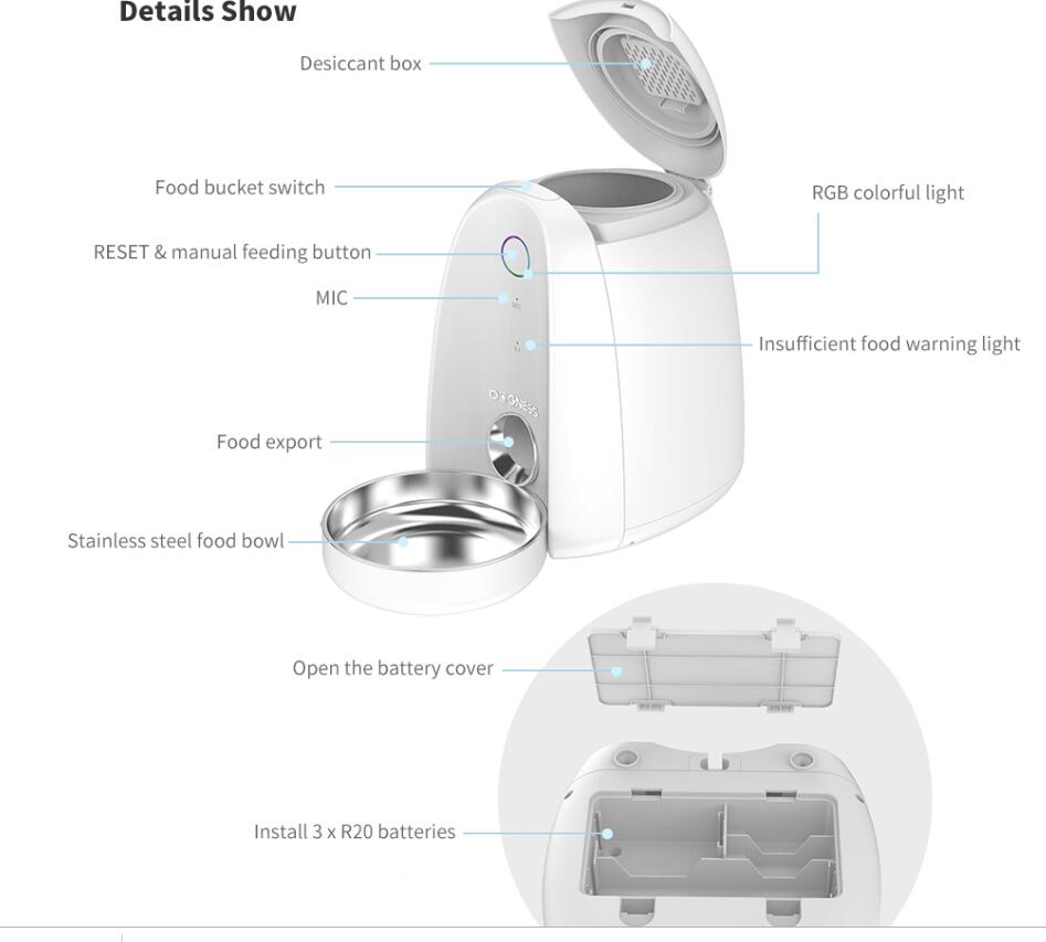 HKM-7207997 2L WiFi Smart Pet Feeder with App Control and Manual Feeding Function