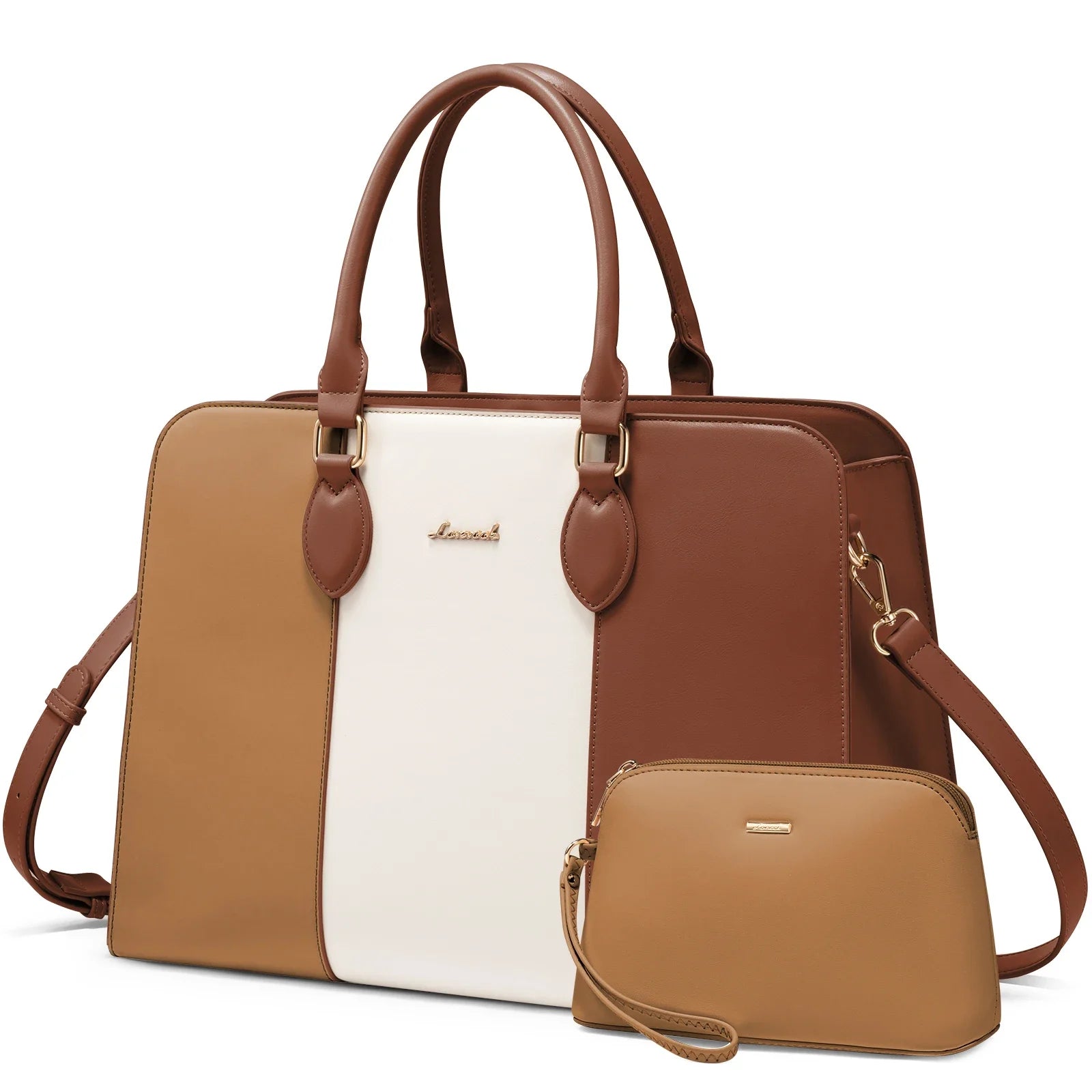 HKM-721235 Elegant Waterproof Laptop Tote Bag for Women, 15.6 Inch Leather Work Briefcase with Spacious Storage