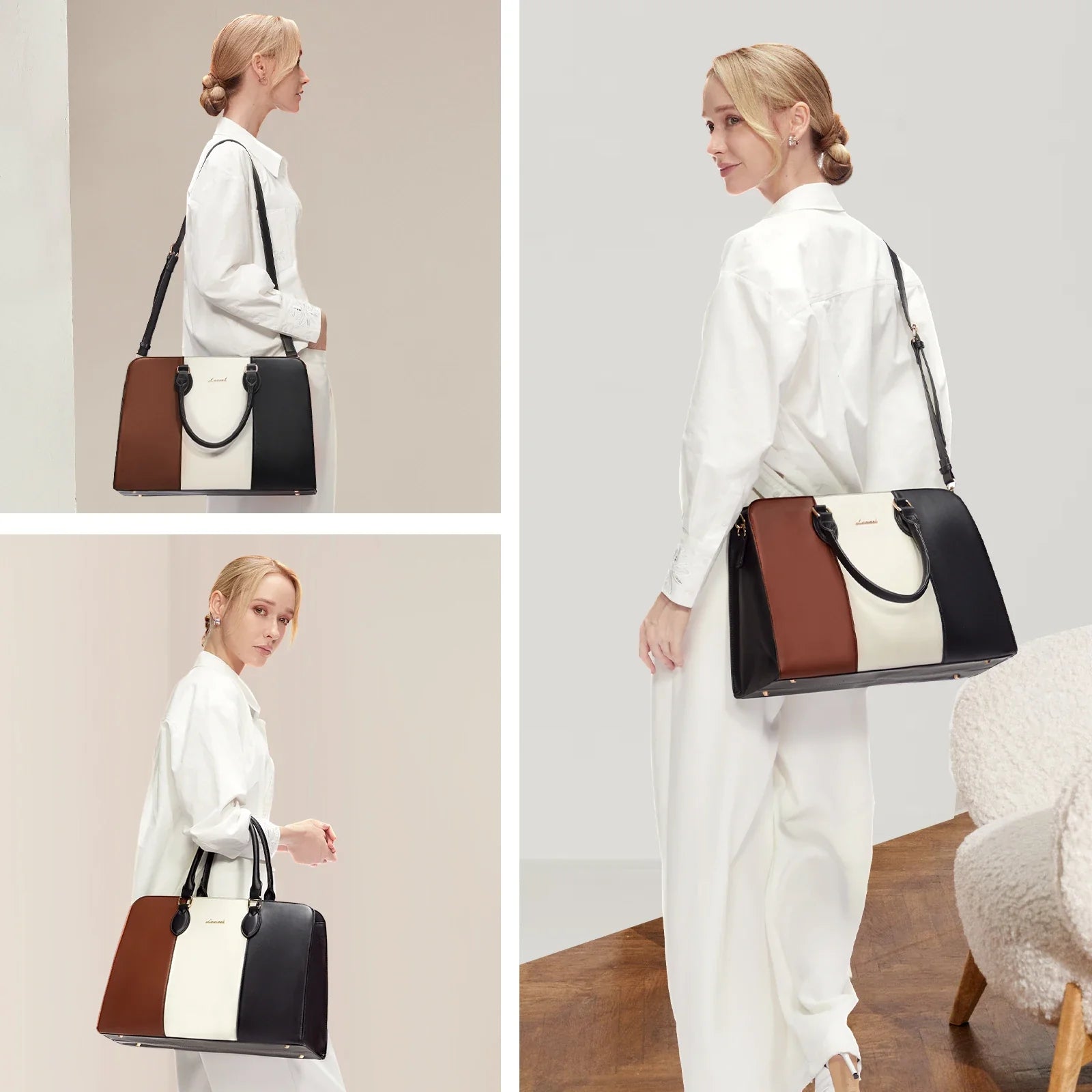 HKM-721235 Elegant Waterproof Laptop Tote Bag for Women, 15.6 Inch Leather Work Briefcase with Spacious Storage