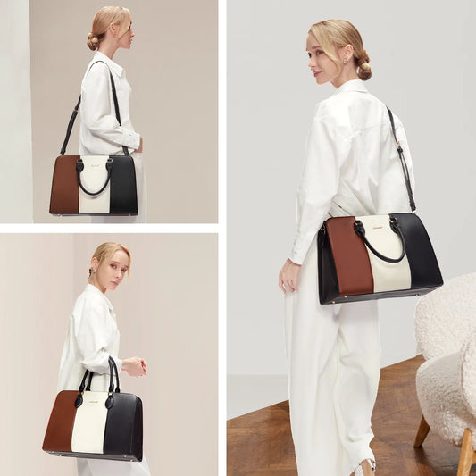 HKM-721235 Elegant Waterproof Laptop Tote Bag for Women, 15.6 Inch Leather Work Briefcase with Spacious Storage