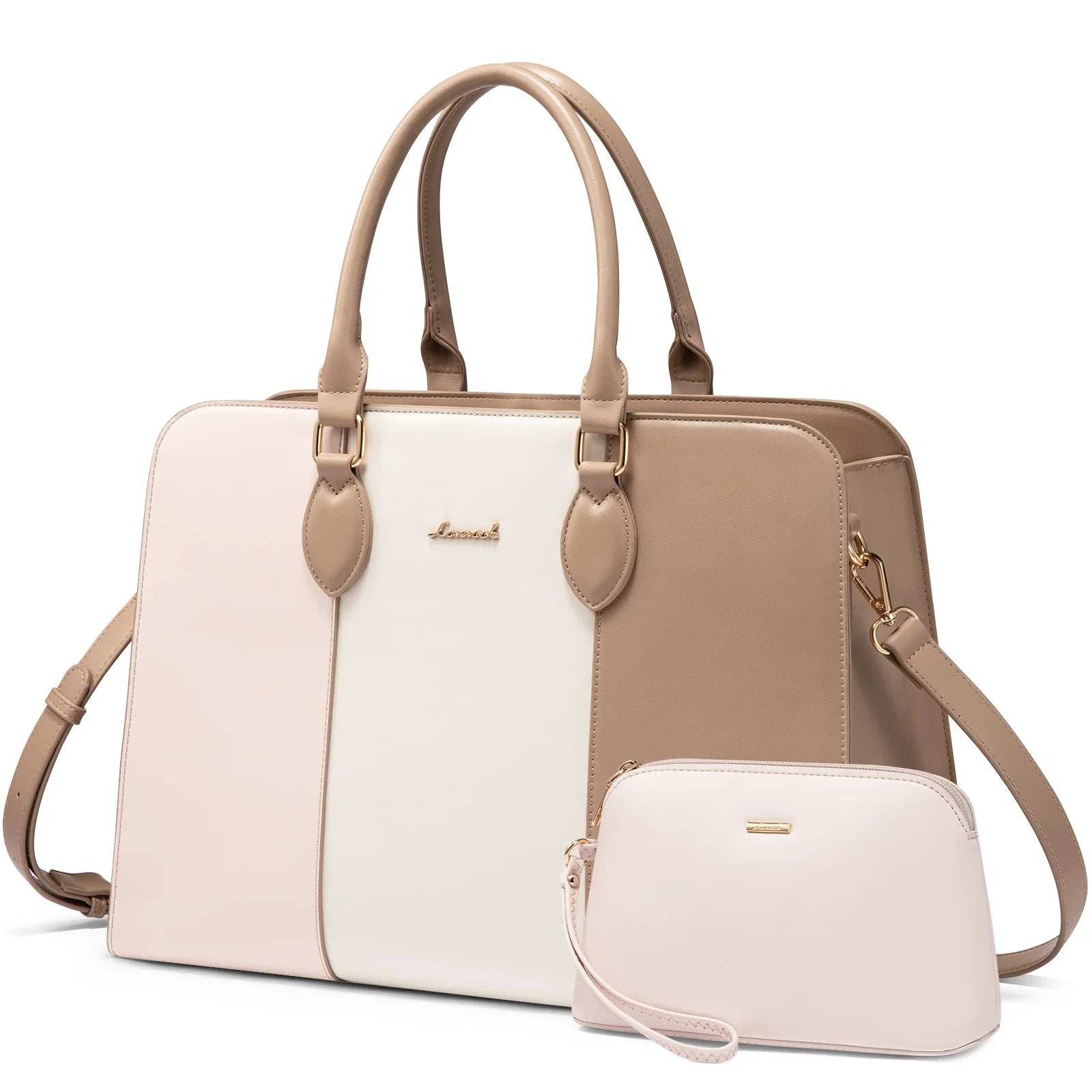 HKM-721235 Elegant Waterproof Laptop Tote Bag for Women, 15.6 Inch Leather Work Briefcase with Spacious Storage