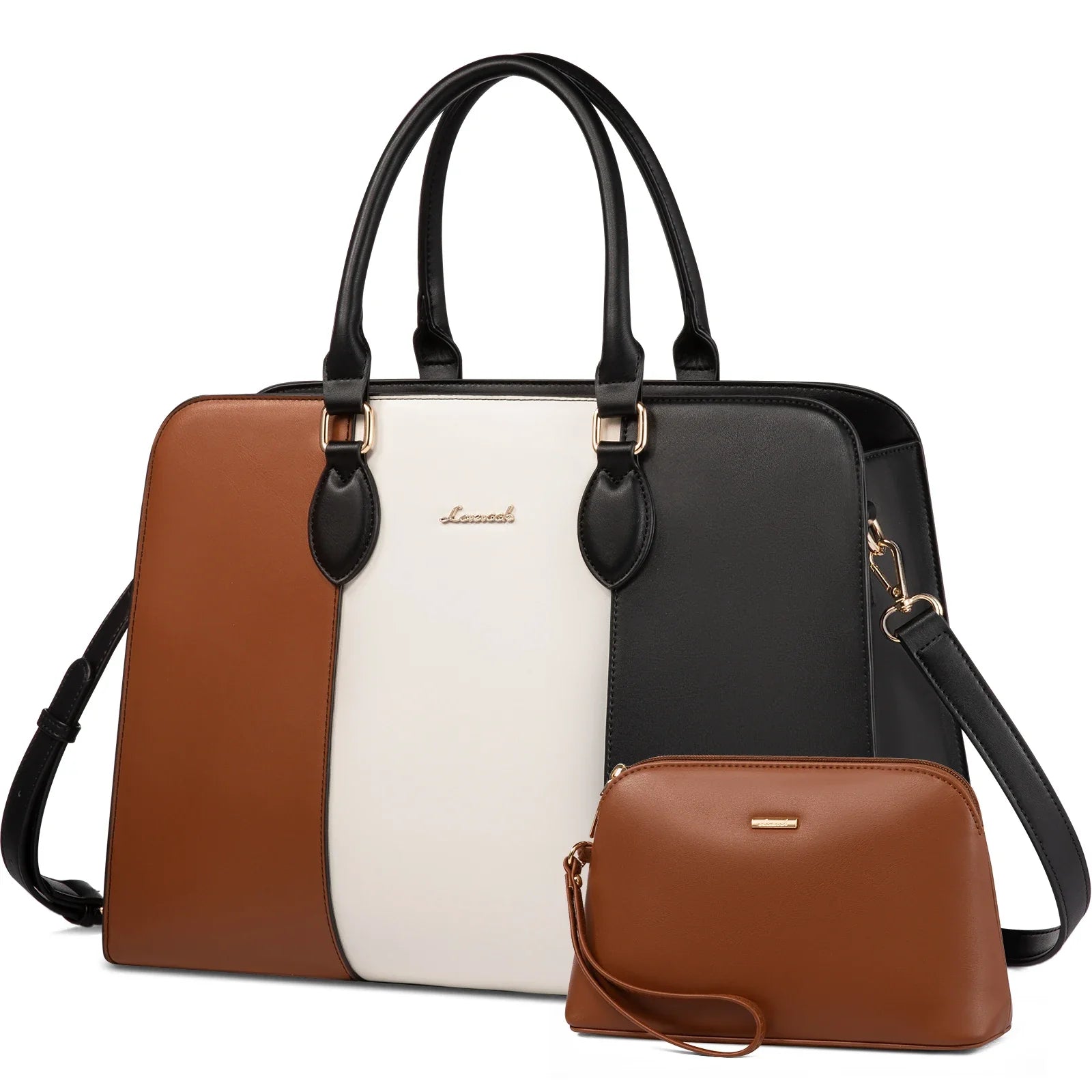 HKM-721235 Elegant Waterproof Laptop Tote Bag for Women, 15.6 Inch Leather Work Briefcase with Spacious Storage