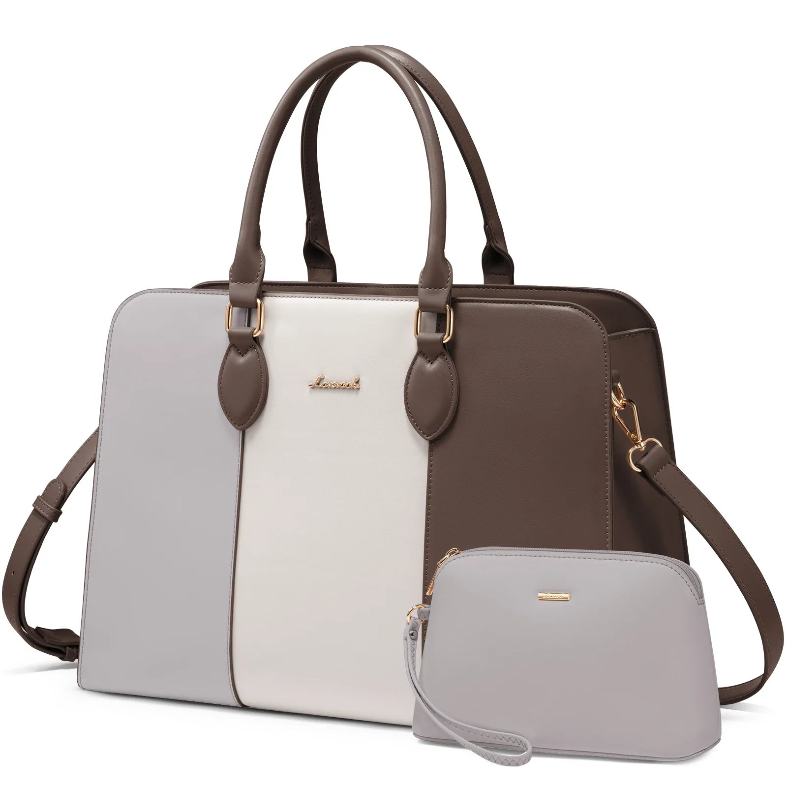 HKM-721235 Elegant Waterproof Laptop Tote Bag for Women, 15.6 Inch Leather Work Briefcase with Spacious Storage