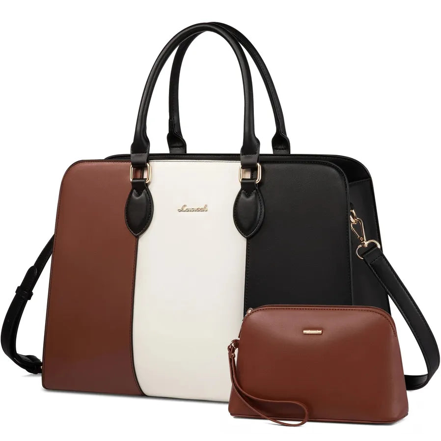 HKM-721235 Elegant Waterproof Laptop Tote Bag for Women, 15.6 Inch Leather Work Briefcase with Spacious Storage