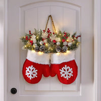 HKM-721299 Christmas Gloves Wreath with LED Lights for Holiday Home Decoration