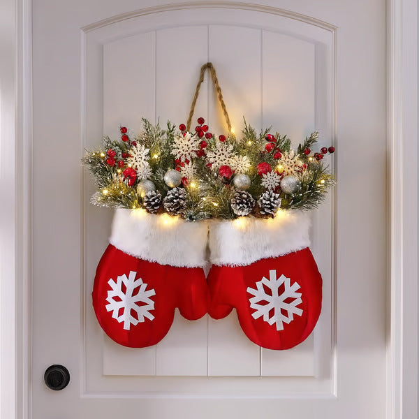 HKM-721299 Christmas Gloves Wreath with LED Lights for Holiday Home Decoration