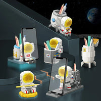 HKM-721427 DIY 2-in-1 Astronaut Pen Holder Building Blocks Set - Space Theme Educational Toy for Ages 8+