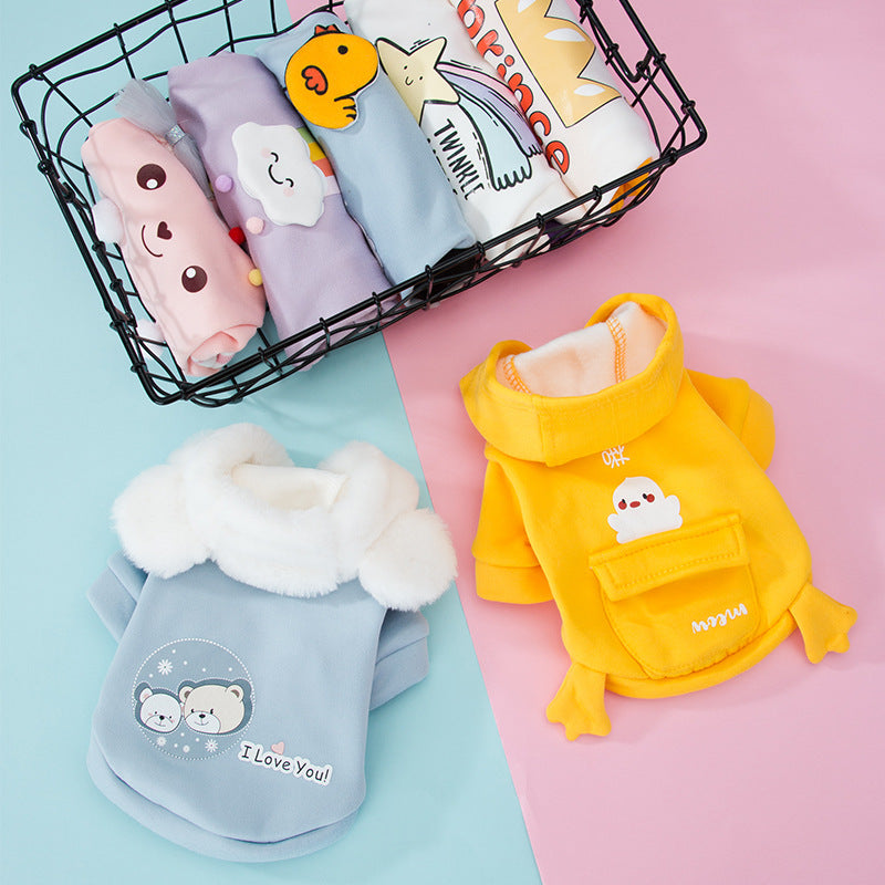 HKM-7215037 Cute Cartoon Hooded Sweater for Dogs and Cats - Soft Milk Silk Fabric, Various Sizes Available