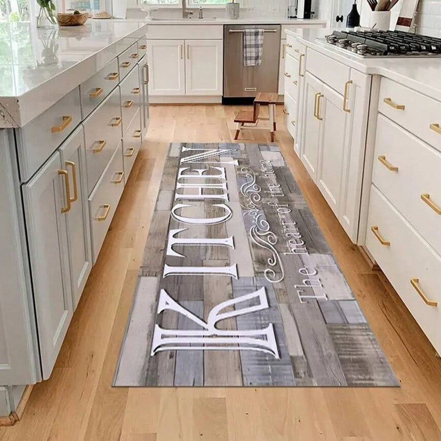 HKM-721747 Gray Wood Grain Kitchen Door Mat - Modern Polyester Fiber Floor Mat in Various Sizes for Stylish Home Decor