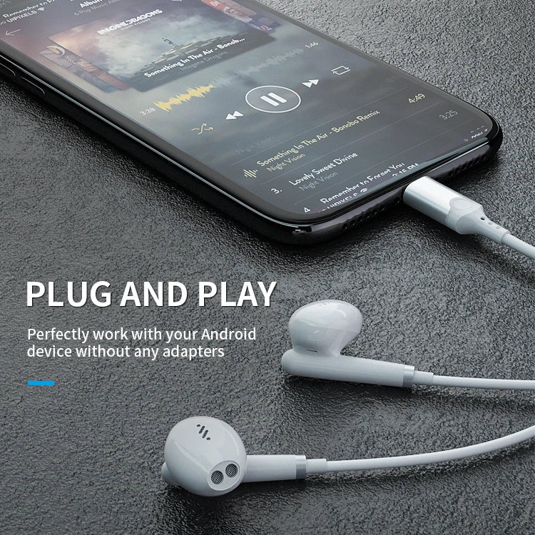 HKM-721747 HiFi Stereo Digital Type C Wired Earphones with Microphone for iPhone 15, Huawei P20, P10, Mate 20