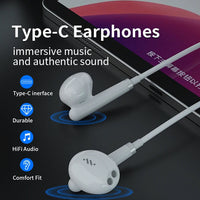 HKM-721747 HiFi Stereo Digital Type C Wired Earphones with Microphone for iPhone 15, Huawei P20, P10, Mate 20