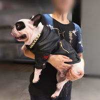 HKM-7218109 Stylish Motorcycle Leather Clothing for Pets ¨C Two-Legged Design in Black with Cashmere Options