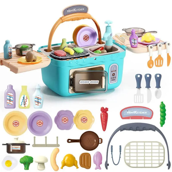 HKM-721811 Kids Kitchen Play Set with Picnic Basket - Fun Cooking and Pretend Play Toys for Ages 2 to 14