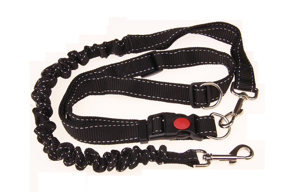 HKM-7219517 Elastic Dog Running Leash with Traction Belt ¨C Nylon, Black, Adjustable Length 85CM to 65CM