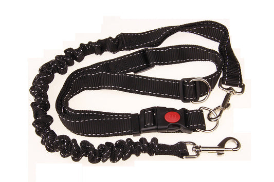 HKM-7219517 Elastic Dog Running Leash with Traction Belt ¨C Nylon, Black, Adjustable Length 85CM to 65CM