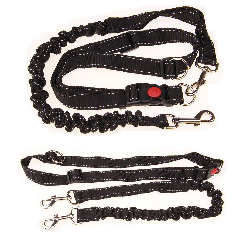HKM-7219517 Elastic Dog Running Leash with Traction Belt ¨C Nylon, Black, Adjustable Length 85CM to 65CM