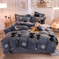 HKM-722003 Cozy Winter Thick Coral Fleece 4-Piece Duvet Cover Set with Floral Design
