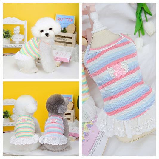 HKM-7220285 Colorful Striped Pet Skirt with Wings for Dogs, Cotton Material