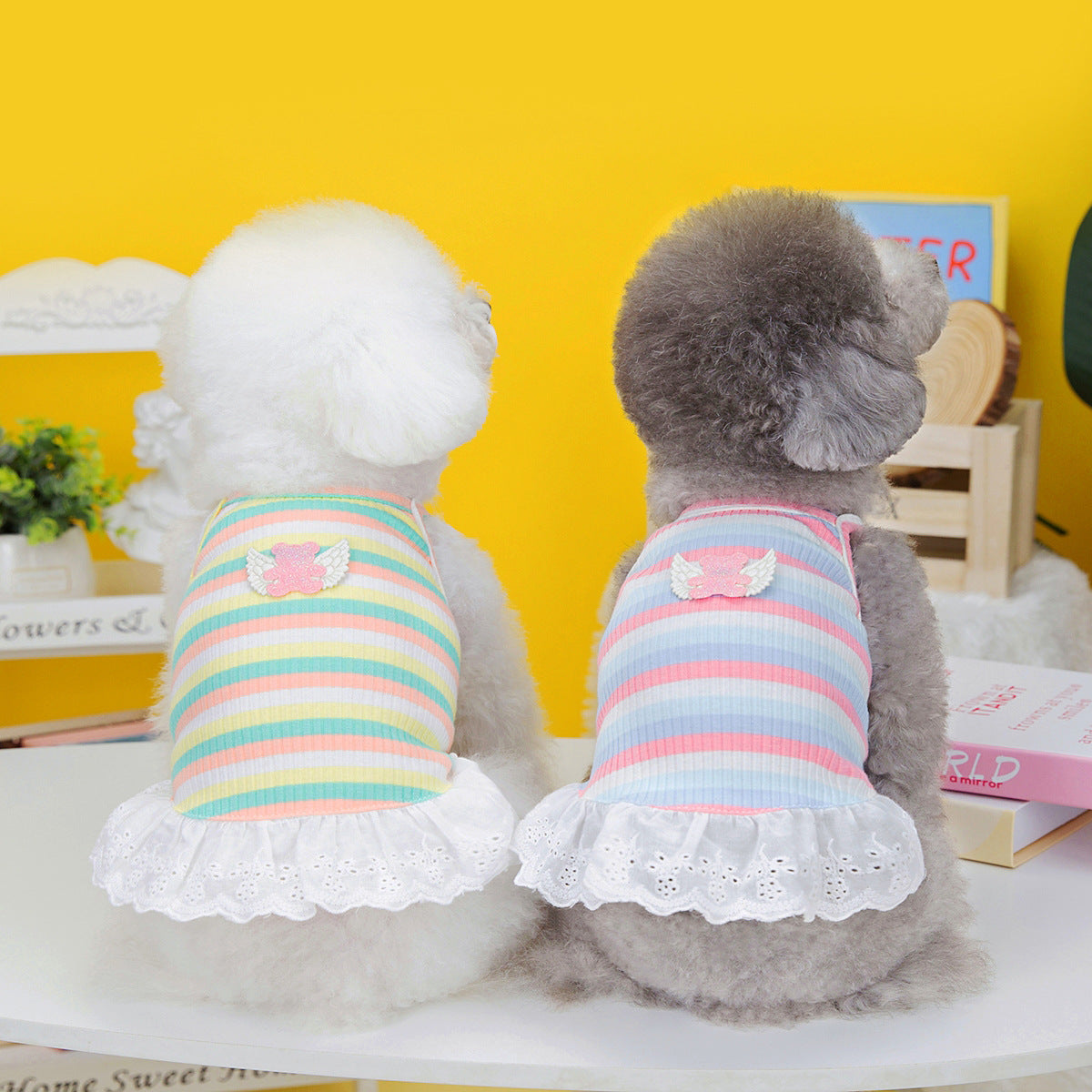 HKM-7220285 Colorful Striped Pet Skirt with Wings for Dogs, Cotton Material