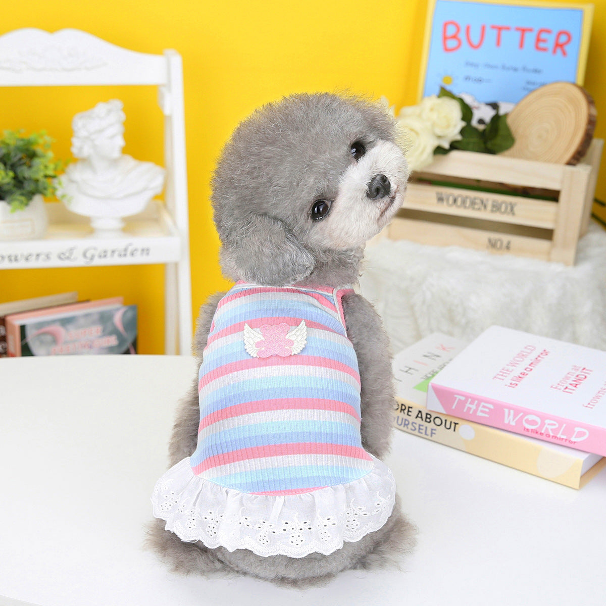 HKM-7220285 Colorful Striped Pet Skirt with Wings for Dogs, Cotton Material