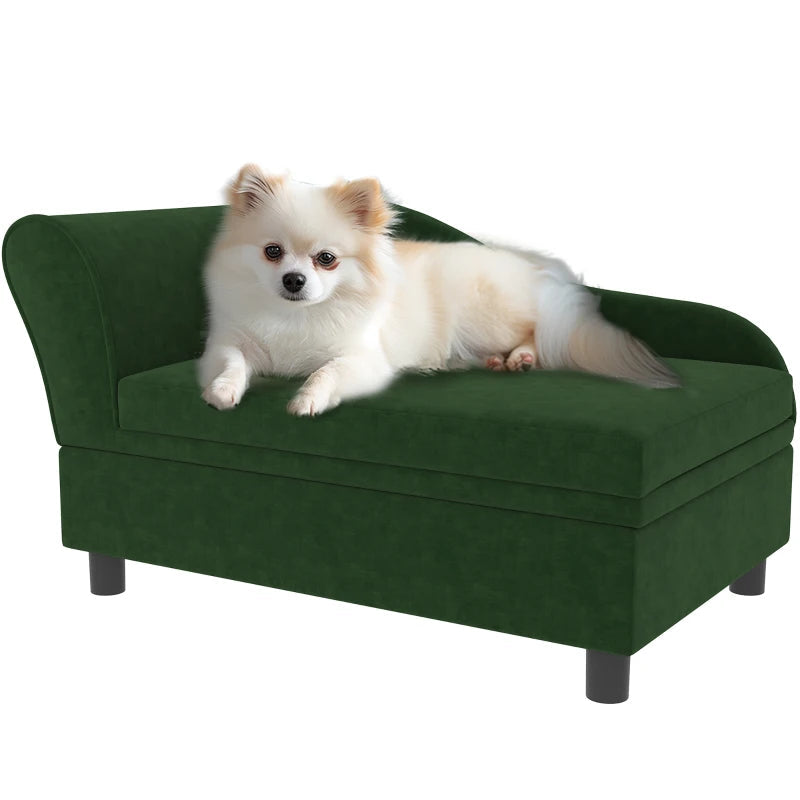 HKM-7221181 Pet Sofa Bed with Hidden Storage for Cats and Small Dogs - Green Eucalyptus Wood Design