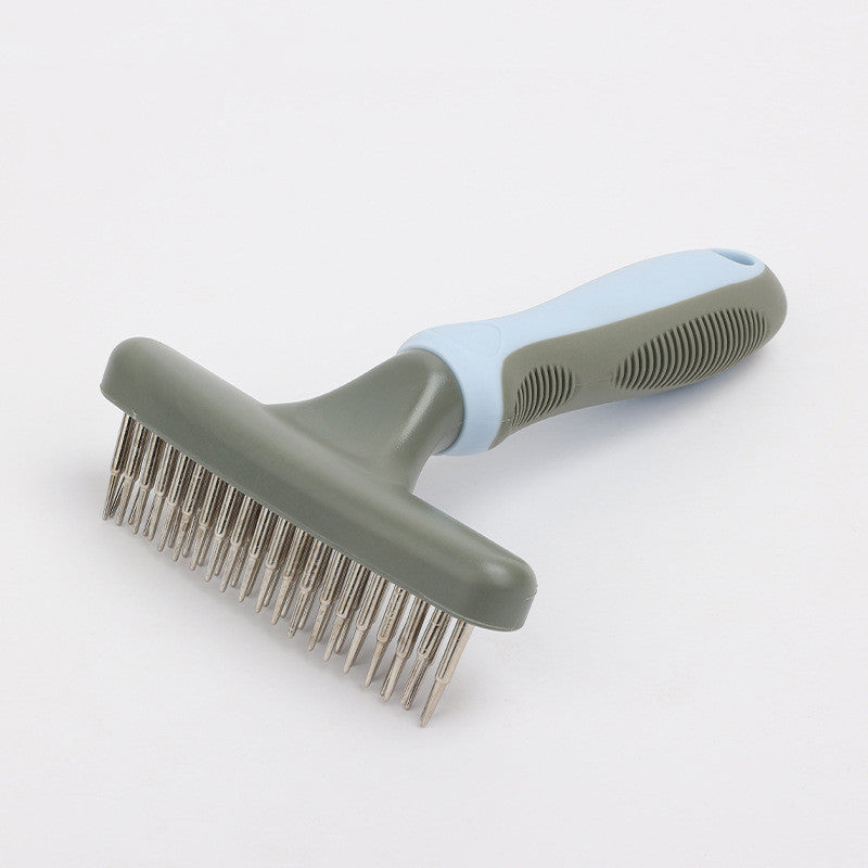 HKM-7221309 Double Row Pet Comb Brush for Cleaning and Grooming - Plastic, 155x43x110mm, Available in Pink, Green, Blue
