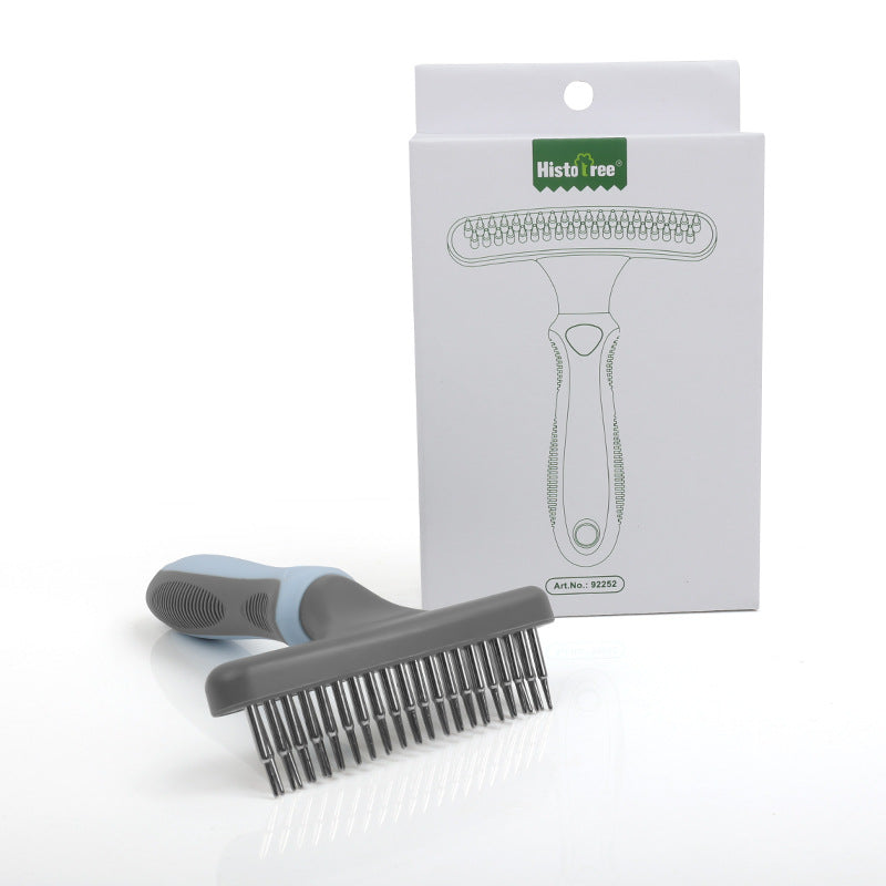 HKM-7221309 Double Row Pet Comb Brush for Cleaning and Grooming - Plastic, 155x43x110mm, Available in Pink, Green, Blue
