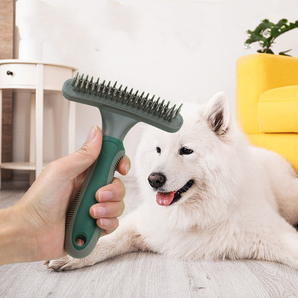 HKM-7221309 Double Row Pet Comb Brush for Cleaning and Grooming - Plastic, 155x43x110mm, Available in Pink, Green, Blue