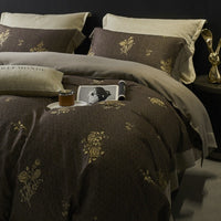 HKM-722323 Floral Pattern Cotton Brushed Four-Piece Bedding Set for Autumn and Winter