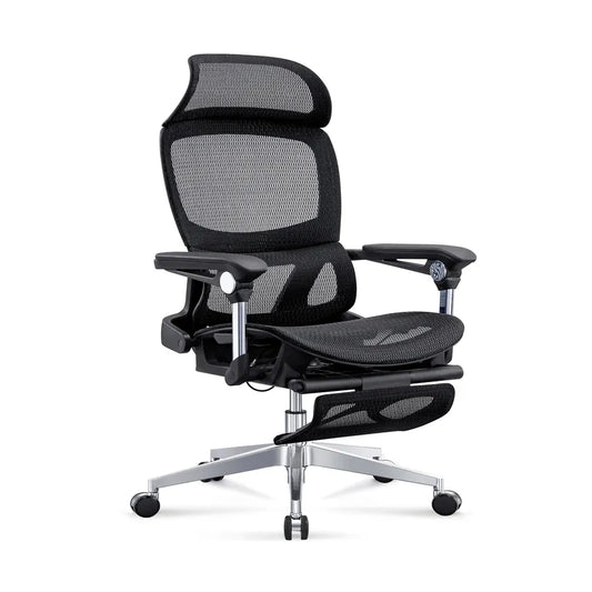 HKM-722451 Adjustable Lumbar Support Ergonomic Executive Desk Chair with Footrest and Swivel Recline Function