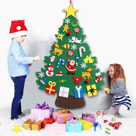 HKM-722451 DIY Felt Christmas Tree with 32 Decorations for Toddlers, Holiday Wall Hanging Ornament Set