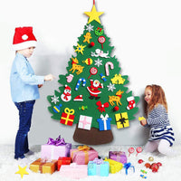 HKM-722451 DIY Felt Christmas Tree with 32 Decorations for Toddlers, Holiday Wall Hanging Ornament Set