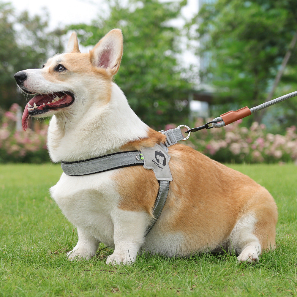 HKM-7224765 Breathable Reflective Dog Harness with Chest Strap and Rope - Available in Various Colors