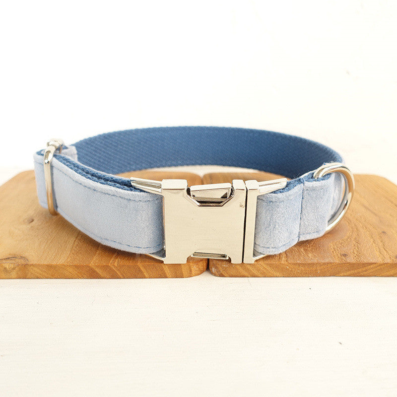 HKM-7225277 Sky Blue Thick Velvet Pet Collar - Durable Polyester Material for Comfort and Style